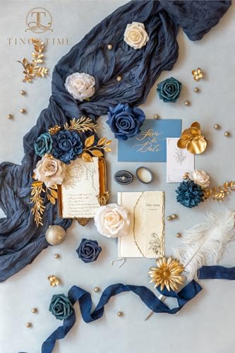 Navy Blue Artificial Flowers Combo, Rose Dahlia Wedding Decor in Navy Blue, alternate view 4