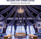 Navy Blue Ceiling Drapes with Lights String for Weddings, 6 Panels 5ftx10ft Sheer Tulle Backdrop Photo, alternate view 5