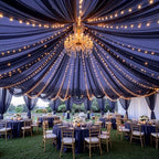 Navy Blue Ceiling Drapes with Lights String for Weddings, 6 Panels 5ftx20ft Sheer Tulle Backdrop Photo, alternate view 3