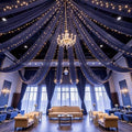 Navy Blue Ceiling Drapes with Lights String for Weddings, 6 Panels 5ftx30ft Sheer Tulle Backdrop Photo