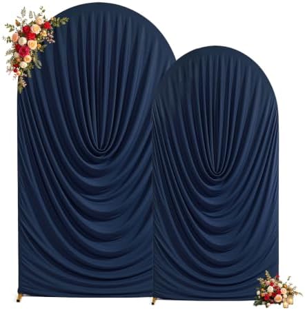 Navy Blue Draped Arch Backdrop Covers 7.2 and 6 FT, Navy Blue Draped Arch Cover Stretchy Backdrop Set of 2 for