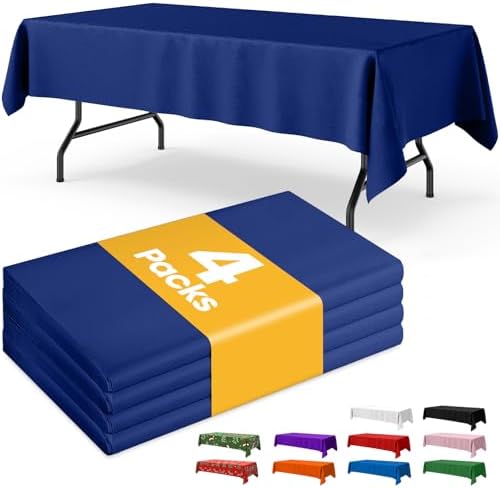 Navy Blue Plastic Table Cloth Disposable, 4 Pack, 54 x 108 in