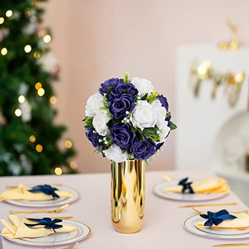 Navy Blue Rose Flowers: 2 Pcs Fake Floral Balls Centerpiece for Wedding Table Centerpieces - Artificial Silk, alternate view