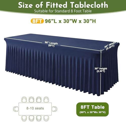 Navy Blue Spandex Tablecloth for 8FT Rectangle Tables, Table Skirt, alternate view 2