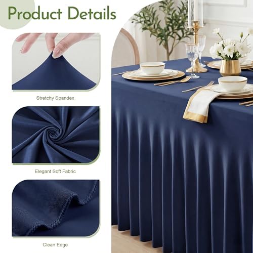 Navy Blue Spandex Tablecloth for 8FT Rectangle Tables, Table Skirt, alternate view 3