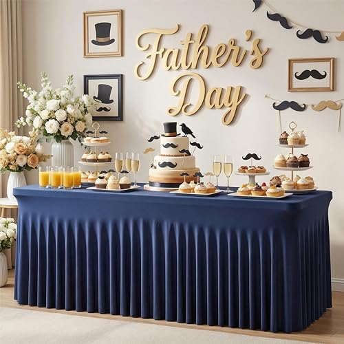 Navy Blue Spandex Tablecloth for 8FT Rectangle Tables, Table Skirt, alternate view 4
