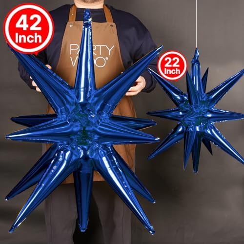 Navy Blue Star Spike Balloons 2pcs Explosion Foil Mylar Balloons in 2 PCS - 42 Inch in Blue-navy Blue, alternate view 2