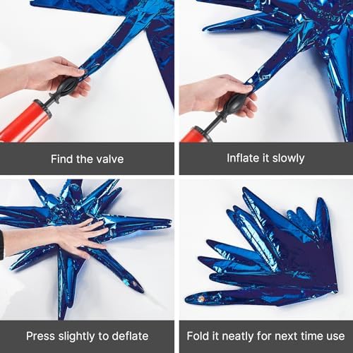 Navy Blue Star Spike Balloons 2pcs Explosion Foil Mylar Balloons in 2 PCS - 42 Inch in Blue-navy Blue, alternate view 6