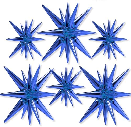 Navy Blue Star Spike Balloons 6pcs Explosion Foil Mylar Balloons in 6 PCS - 27&22 Inch in Blue-navy Blue