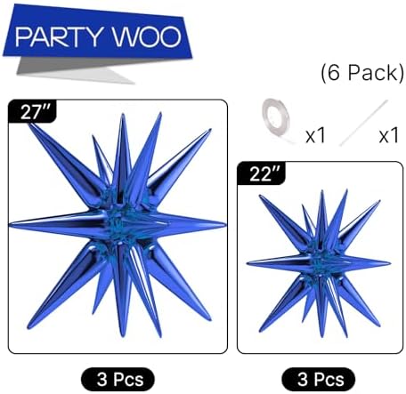 Navy Blue Star Spike Balloons 6pcs Explosion Foil Mylar Balloons in 6 PCS - 27&22 Inch in Blue-navy Blue, alternate view 3