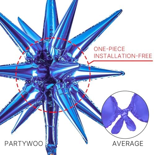 Navy Blue Star Spike Balloons 6pcs Explosion Foil Mylar Balloons in 6 PCS - 27&22 Inch in Blue-navy Blue, alternate view 4