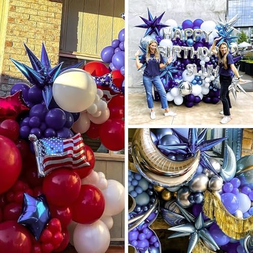 Navy Blue Star Spike Balloons 6pcs Explosion Foil Mylar Balloons in 6 PCS - 27&22 Inch in Blue-navy Blue, alternate view 5