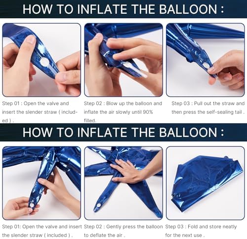 Navy Blue Star Spike Balloons 6pcs Explosion Foil Mylar Balloons in 6 PCS - 27&22 Inch in Blue-navy Blue, alternate view 6