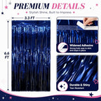 Navy Blue Tinsel Backdrop, 4 Pack 3.3 x 6.6 ft Foil Fringe Curtains in 3.3 x 6.6 ft, alternate view 2