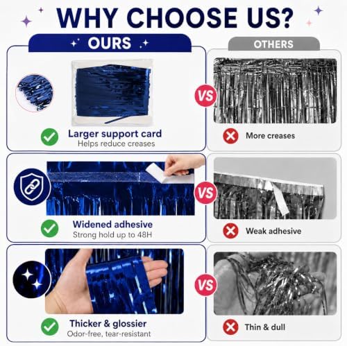 Navy Blue Tinsel Backdrop, 4 Pack 3.3 x 6.6 ft Foil Fringe Curtains in 3.3 x 6.6 ft, alternate view 3