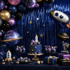 Navy Blue Tinsel Backdrop, 4 Pack 3.3 x 6.6 ft Foil Fringe Curtains in 3.3 x 6.6 ft, alternate view 5