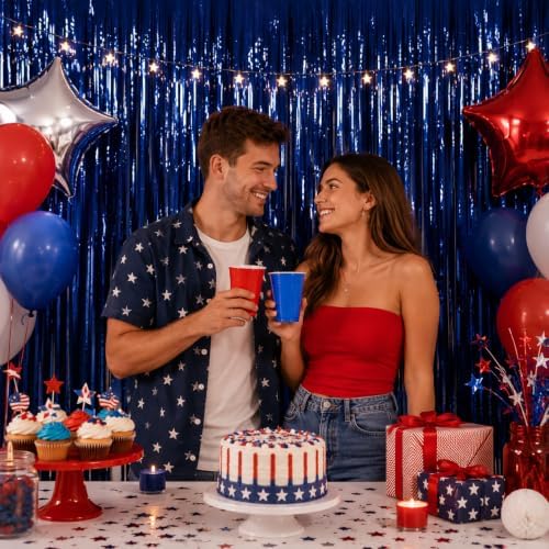 Navy Blue Tinsel Backdrop, 4 Pack 3.3 x 6.6 ft Foil Fringe Curtains in 3.3 x 6.6 ft, alternate view 6