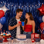 Navy Blue Tinsel Backdrop, 4 Pack 3.3 x 6.6 ft Foil Fringe Curtains in 3.3 x 6.6 ft, alternate view 6
