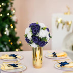 Navy Blue White Flowers for Centerpieces: 10 Pcs, Artificial Roses in 9.5"x4.75" in Navy Blue & White, alternate view 3