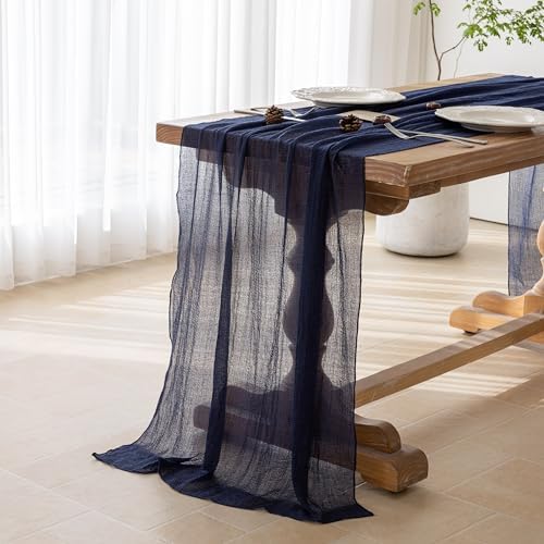 Navy Cheesecloth Table Runner 120 Inches Fall Summer Boho Decorations, alternate view 2