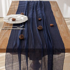 Navy Cheesecloth Table Runner 120 Inches Fall Summer Boho Decorations, alternate view 3