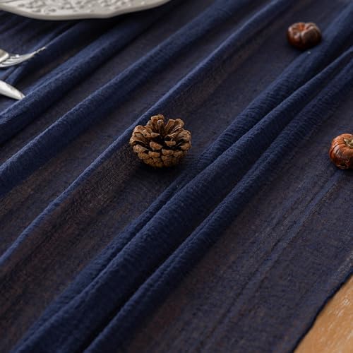 Navy Cheesecloth Table Runner 120 Inches Fall Summer Boho Decorations, alternate view 4