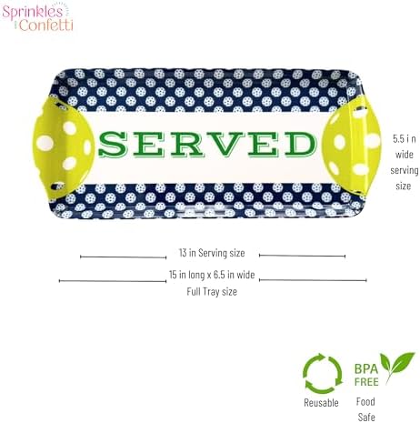 Navy Pickleball Melamine Serving Tray with Handles Reusable Party Platter in Navy & Lime, alternate view 2