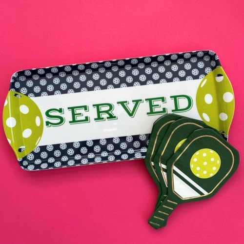 Navy Pickleball Melamine Serving Tray with Handles Reusable Party Platter in Navy & Lime, alternate view 4