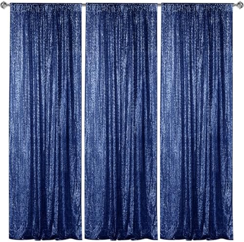 Navy Sequin Backdrop Curtain 3 Panels 2FTx8FT Glitter Navy Background Drapes Sparkle Photography Backdrop for
