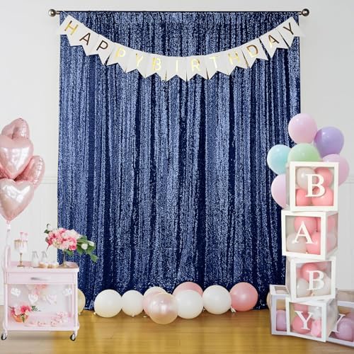 Navy Sequin Backdrop Curtain 3 Panels 2FTx8FT Glitter Navy Background Drapes Sparkle Photography Backdrop for, alternate view