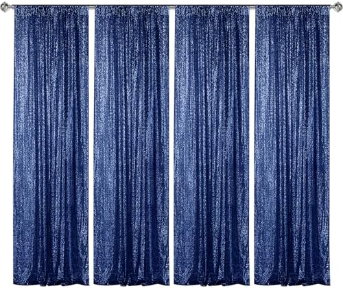 Navy Sequin Backdrop Curtain 4 Panels 2FTx8FT Glitter Navy Background Drapes Sparkle Photography Backdrop for