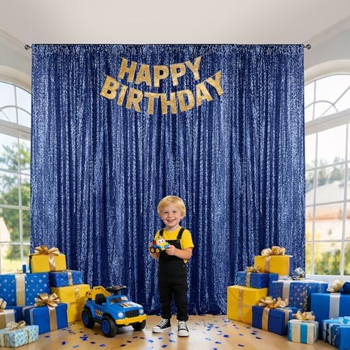 Navy Sequin Backdrop Curtain 4FTx8FT Glitter Navy Background Drapes Sparkle Photography Backdrop for Party, alternate view 7