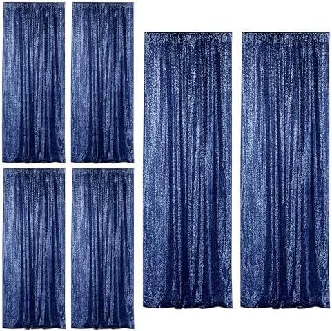 Navy Sequin Backdrop Curtain 6 Panels 2FTx8FT Glitter Navy Background Drapes Sparkle Photography Backdrop for