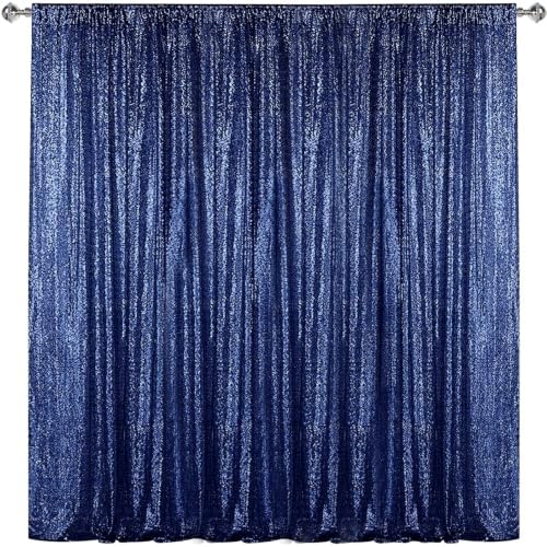Navy Sequin Backdrop Curtain 8FTx8FT Glitter Navy Background Drapes Sparkle Photography Backdrop for Party
