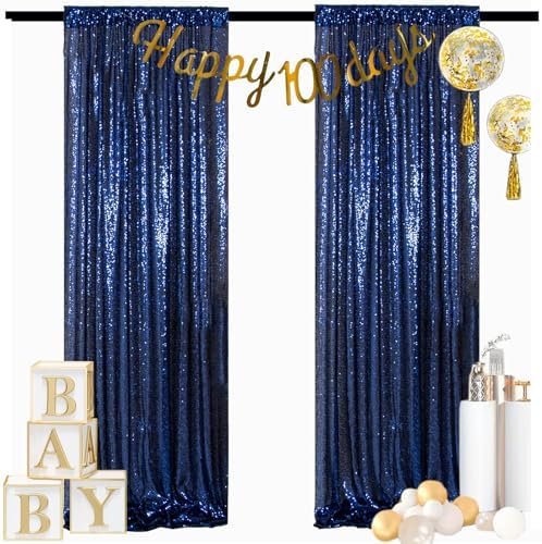 Navy Sequin Backdrop Curtains 2 Panels 4x7FT Wedding Party in 4FTx7FTx2PC in Navy Blue