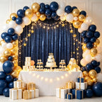 Navy Sequin Backdrop Curtains 2 Panels 4x7FT Wedding Party in 4FTx7FTx2PC in Navy Blue, alternate view 3