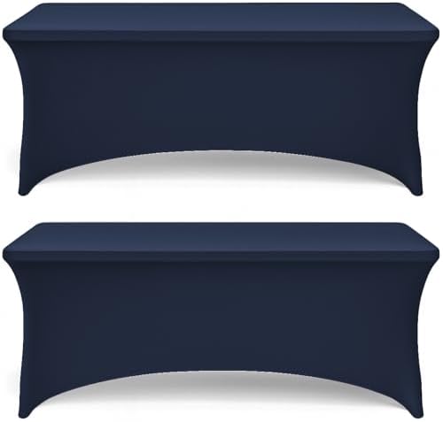 Navy Spandex Table Covers 6ft, 2 Pack - Elegant, Durable, Stretchy 6ft Table Cover Fitted, Wrinkle and Stain