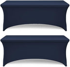 Navy Spandex Table Covers 6ft, 2 Pack - Elegant, Durable, Stretchy 6ft Table Cover Fitted, Wrinkle and Stain