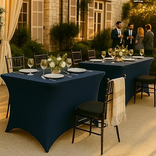 Navy Spandex Table Covers 6ft, 2 Pack - Elegant, Durable, Stretchy 6ft Table Cover Fitted, Wrinkle and Stain, alternate view