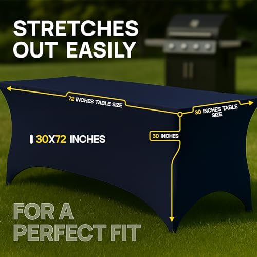 Navy Spandex Table Covers 6ft, 2 Pack - Elegant, Durable, Stretchy 6ft Table Cover Fitted, Wrinkle and Stain, alternate view
