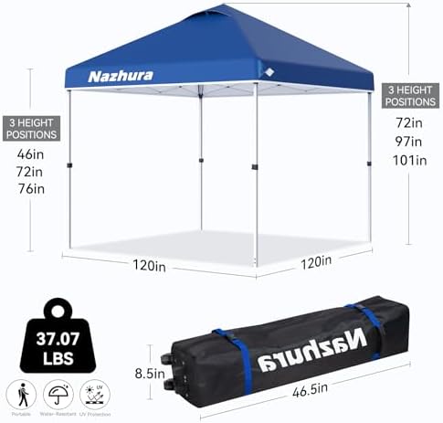 Nazhura 10' x 10' Pop Up Canopy Tent with Sand Weight Bag, Freestanding Sun Shelter for Picnic and Camping, One, alternate
