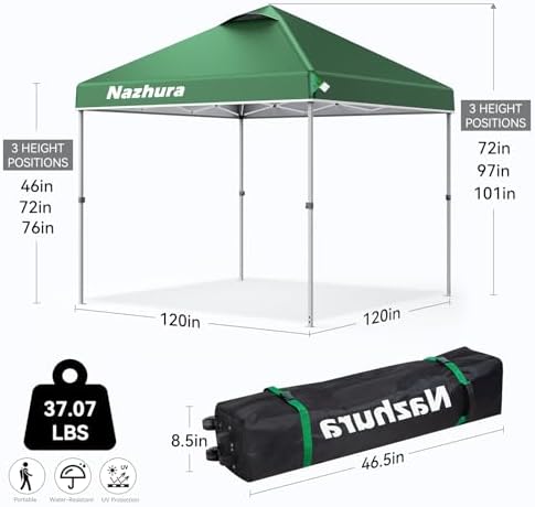 Nazhura 10' x 10' Pop Up Canopy Tent with Sand Weight Bag, Freestanding Sun Shelter for Picnic and Camping, One, alternate