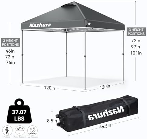 Nazhura 10' x 10' Pop Up Canopy Tent with Sand Weight Bag, Freestanding Sun Shelter for Picnic and Camping, One, alternate