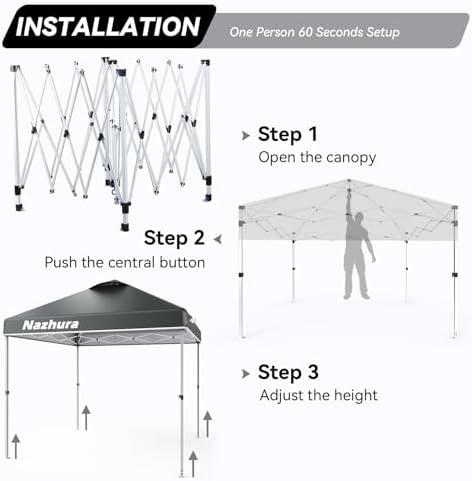 Nazhura 10' x 10' Pop Up Canopy Tent with Sand Weight Bag, Freestanding Sun Shelter for Picnic and Camping, One, alternate