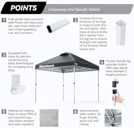 Nazhura 10' x 10' Pop Up Canopy Tent with Sand Weight Bag, Freestanding Sun Shelter for Picnic and Camping, One, alternate