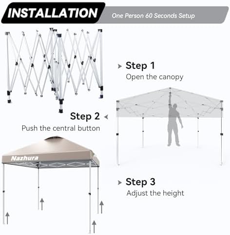 Nazhura 10' x 10' Pop Up Canopy Tent with Sand Weight Bag, Freestanding Sun Shelter for Picnic and Camping, One, alternate