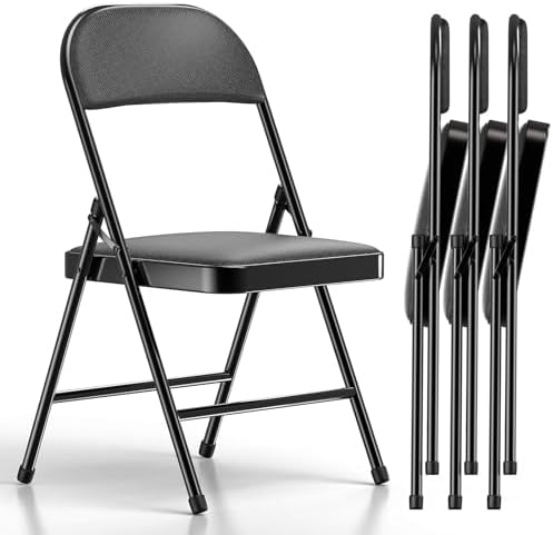 Nazhura 4 Pack Folding Chairs, Fabric Dining Chair Set with Padded Cushion and Back, Indoor Outdoo Seat for Home