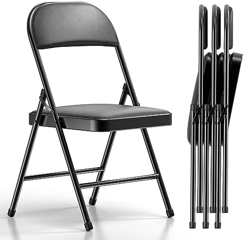 Nazhura Folding Chairs with Padded Vinyl Cushion Chairs with Comfortable Cushion and Durable Steel Frame for