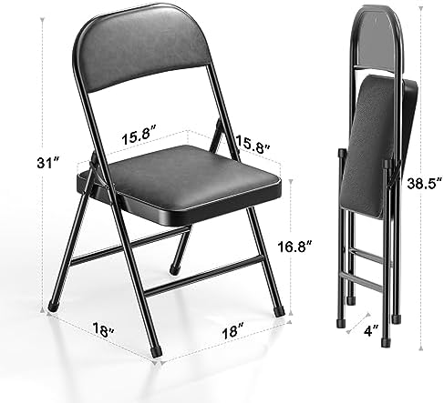Nazhura Folding Chairs with Padded Vinyl Cushion Chairs with Comfortable Cushion and Durable Steel Frame for, alternate view