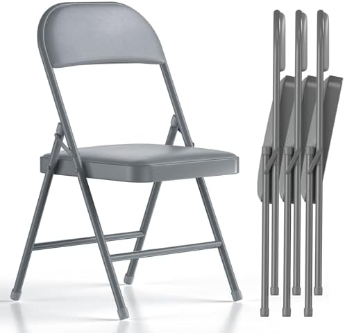 Nazhura Folding Chairs with Padded Vinyl Cushion Chairs with Comfortable Cushion and Durable Steel Frame for